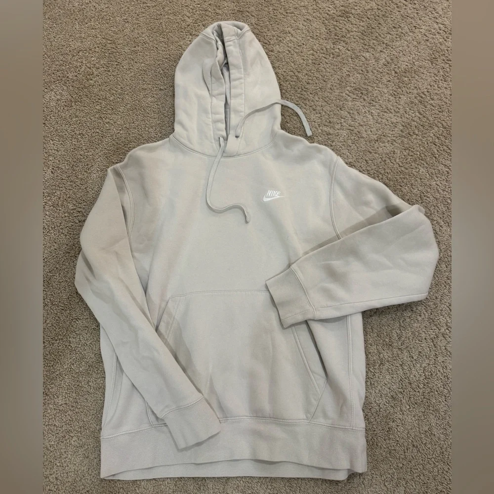 Nike Men's Light Beige Crewneck Hoodie with White Swoosh